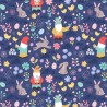 SALE 100% Cotton Fabric Lewis & Irene Spring Gnomes Rabbits Dark Blue 112cm Wide