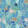 SALE 100% Cotton Fabric Lewis & Irene Moontide Mermaids Aqua Metallic 112cm Wide