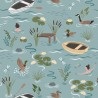 SALE 100% Cotton Fabric Lewis & Irene On The Lake Ducks Duck Egg Blue 112cm Wide