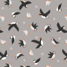 SALE 100% Cotton Fabric Lewis & Irene Puffin Bay Puffins Warm Grey 112cm Wide