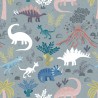 SALE 100% Cotton Fabric Lewis & Irene Glow In The Dark Volcano & Dinos Slate