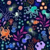 SALE 100% Cotton Fabric Lewis & Irene Glow In The Dark Under The Sea Dark Blue