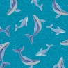 SALE 100% Cotton Fabric Lewis & Irene Glow In The Dark Whales Ocean Sea Blue