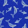 SALE 100% Cotton Fabric Lewis & Irene Glow In The Dark Whales Ocean Bright Blue