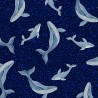 SALE 100% Cotton Fabric Lewis & Irene Glow In The Dark Whales Ocean Dark Blue