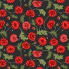 SALE 100% Cotton Fabric Lewis & Irene Large Poppy & Bee Floral Dark 112cm Wide