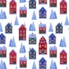 SALE 100% Cotton Fabric Lewis & Irene Tomten Village Christmas White 112cm Wide