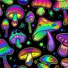 100% Cotton Digital Fabric Little Johnny Mushrooms Rainbow Vibrant 150cm Wide