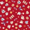 SALE 100% Cotton Fabric Lewis & Irene Royal Tea Party Metallic Red 112cm Wide