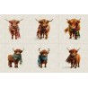 Cotton Rich Linen Look Fabric Digital Highland Cows Scarves Cushion Panels