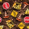 100% Cotton Fabric KK Fabrics Construction Zone Signs Dirt Caution 112cm Wide