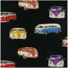 100% Cotton Fabric Nutex | On Tour Campervan Black - Vehicles Vans | 112cm Wide