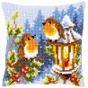 Tapestry Printed Cross Stitch Cushion: Robins at The Christmas Lantern