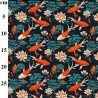 Rose & Hubble Koi Fish Cotton Poplin Fabric Orange Floral Pond 112cm Wide