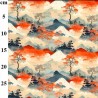 Rose & Hubble Japanese Scenic Cotton Poplin Fabric 112cm Wide – Red & Blue Mountains Print