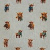 Cotton Rich Linen Look Fabric Digital Highland Cows Scarves Allover 140cm Wide
