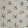 Cotton Rich Linen Look Fabric Digital Red Robins Birds Allover 140cm Wide