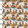 Rose & Hubble Dutch Watercolour Windmills 100% Cotton Poplin Fabric -