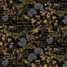 100% Cotton Digital Fabric Timeless Treasures Fleur – Text and Floral Black 112cm Wide