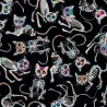 100% Cotton Digital Fabric Timeless Treasures Halloween Tossed Skeleton Cat 112cm Wide