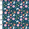 Polycotton Fabric Rabbits & Flowers Print – 110cm Wide – Lightweight Craft Fabric
