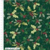 100% Cotton Fabric The Craft Cotton Co Holly & Poinsettia Green Holly 112cm Wide