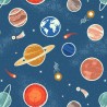 (REMNANT) 100% Cotton Fabric Lewis & Irene Glow Planets Galaxy Space Blue Approx 36cm x 112cm