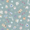 (REMNANT) 100% Cotton Fabric Lewis & Irene Jubilee Tea Party Light Blue Approx 18cm x 112cm