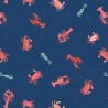 (REMNANT) 100% Cotton Fabric Lewis & Irene Crab Lobster Seahorse Dark Blue Approx 29cm x 112cm