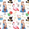 (REMNANT) 100% Cotton Poplin Fabric Wonderland Flamingo Alice Fairy Tale Approx 54cm x 74cm