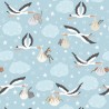 (REMNANT) 100% Cotton Fabric Lewis & Irene Special Delivery Stork Animals Blue Approx 32cm x 112cm
