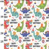 (REMNANT) 100% Cotton Digital Fabric Rose & Hubble Happy Birthday Dinosaurs Approx 47cm x 148cm