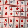 (REMNANT) 100% Cotton Fabric Scandinavian Christmas Stars Trees Hearts Houses Approx 93cm x 136cm