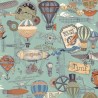 (REMNANT) 100% Cotton Fabric Nutex Victorian Vintage Flying Machines Vehicles Planes Blimp Approx 42cm x 112cm