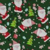 (REMNANT) 100% Cotton Fabric Jolly Christmas Santa Presents Scene Green Approx 60cm x 80cm
