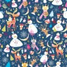 (REMNANT) 100% Cotton Fabric Christmas Snowman Reindeer Cats Characters Presents Approx 21cm x 140cm