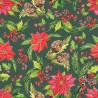 (REMNANT) 100% Cotton Fabric Debbie Shore Christmas Traditions Poinsettia Green Approx 54cm x 56cm