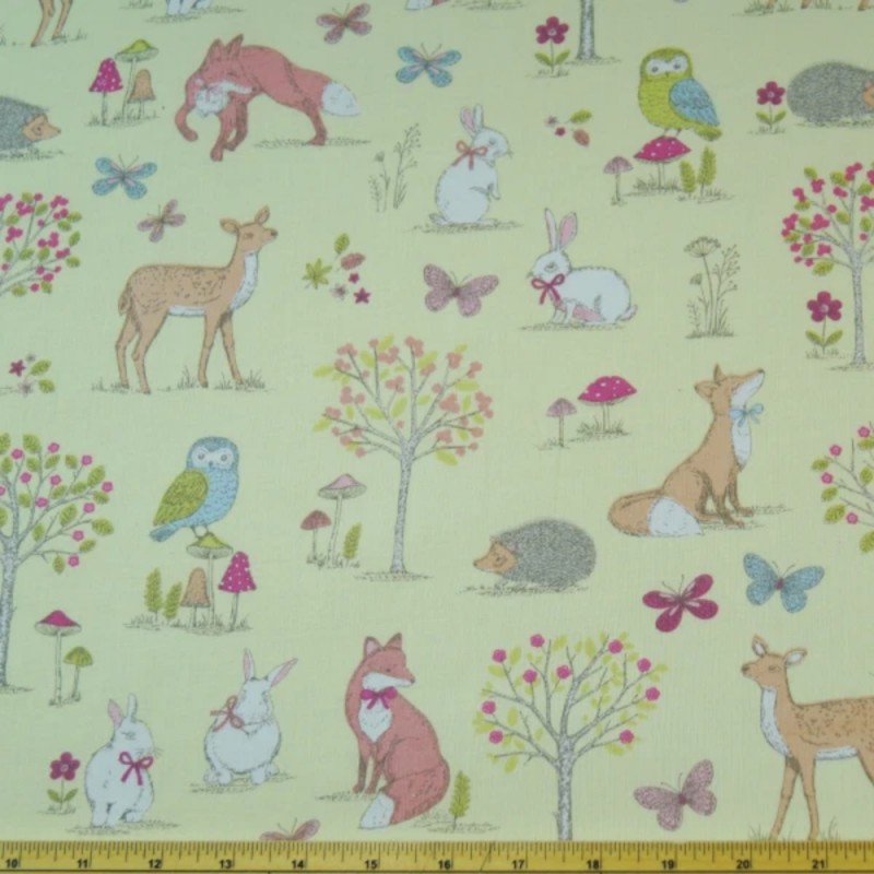 100% Cotton Fabric Lifestyle Woodland Animals