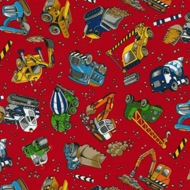 100% Cotton Patchwork Fabric Nutex Construction Site Diggers Trucks