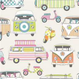 Tutti Frutti 100% Cotton Fabric Lifestyle Happy Campers Camper Van