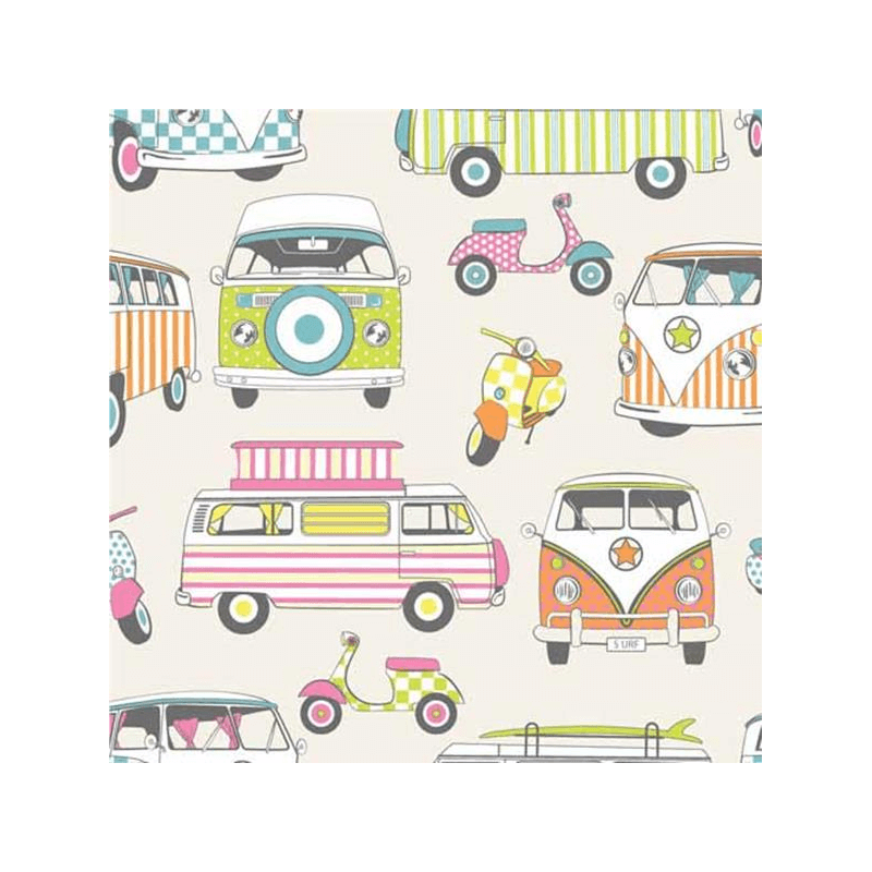 Tutti Frutti 100% Cotton Fabric Lifestyle Happy Campers Camper Van