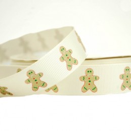 Christmas Festive Gingerbread Man 19mm Grosgrain Ribbon In White And Red