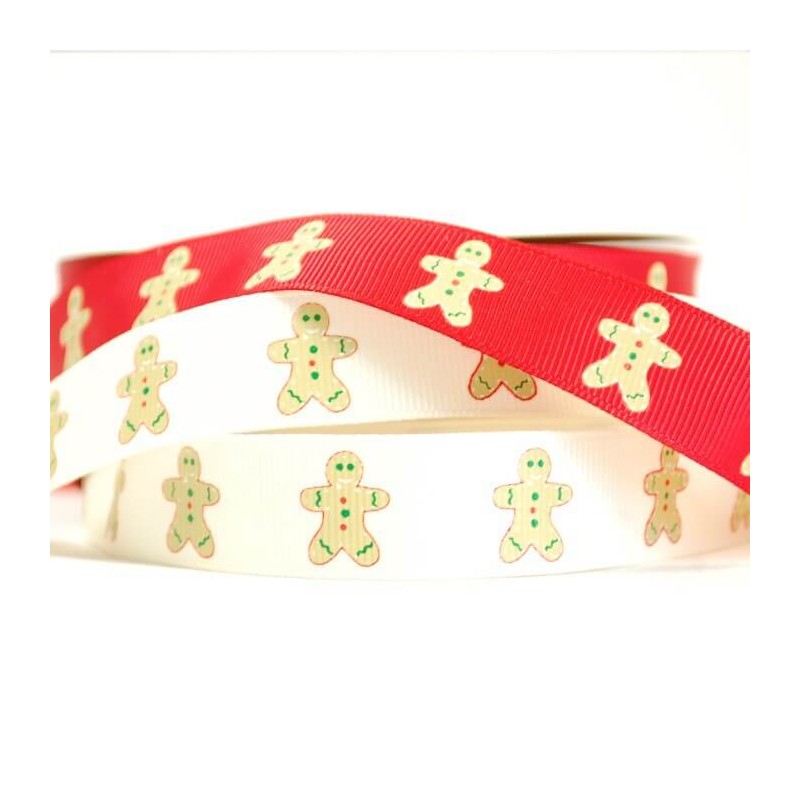 19mm Christmas Festive Gingerbread Man Ribbon Grosgrain