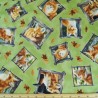 Out Of The Den Fox Faces In Squares Green 100% Cotton Dress Fabric 