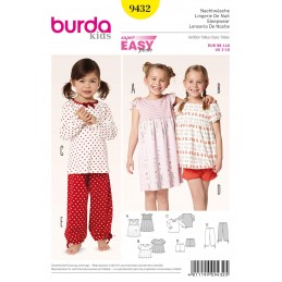 Burda Kids Girls Sleepwear PJs Fabric Sewing Pattern 9432