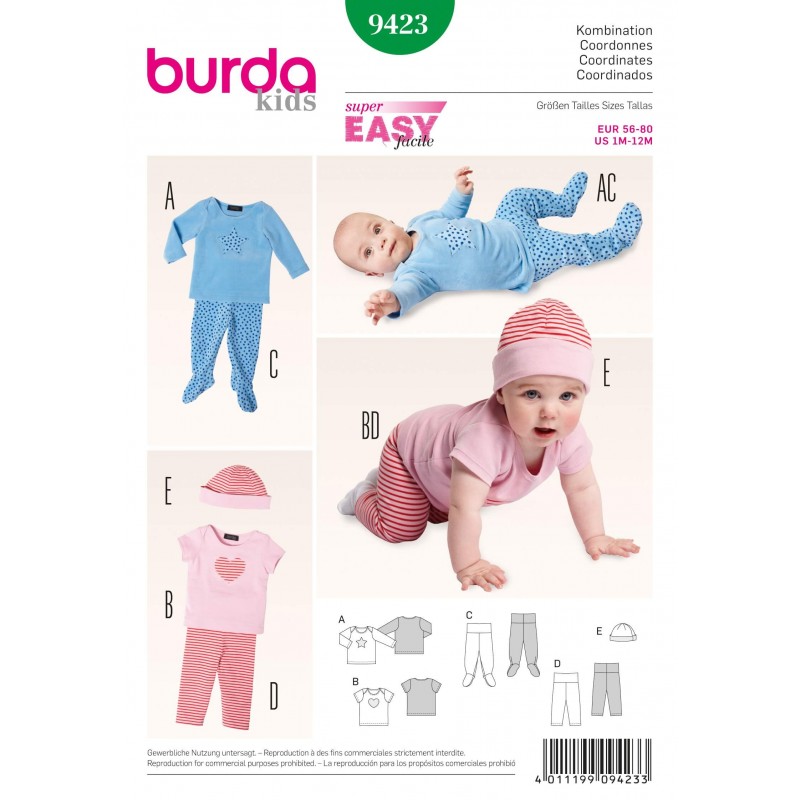Burda Kids Baby Trousers Top Hat Fabric Sewing Pattern 9423