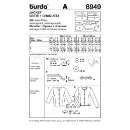 Burda Style Collarless Short Jacket Fabric Sewing Pattern 8949