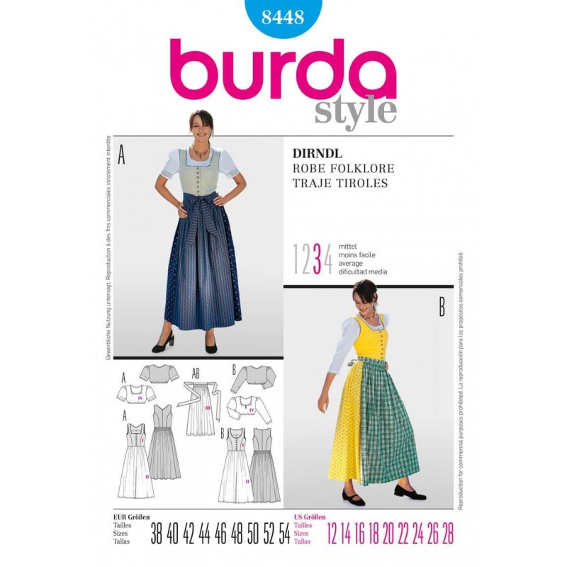 Burda Dirndll Dress Fabric Sewing Pattern 8448