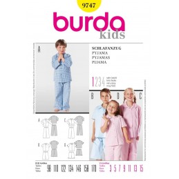 Burda Kids Girl Boy Teens Pyjamas PJs Fabric Sewing Pattern 9747