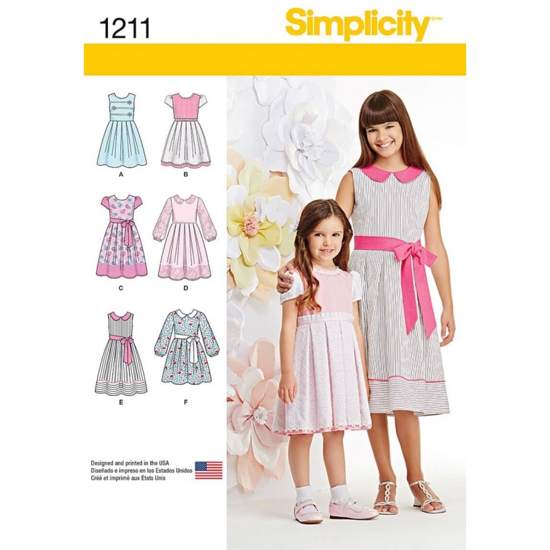 Child's Girl's Dresses 2 Lengths Simplicity Fabric Sewing Patterns 1211